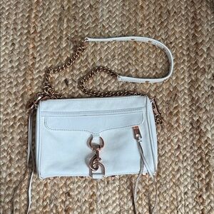 Rebecca Minkoff Mini MAC White Rose Gold Leather Shoulder Chain Cross Body Bag